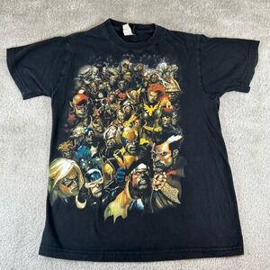 Mad Engine Marvel Comics Character Collage Shirt Mens S Black Graphic Tee Faded